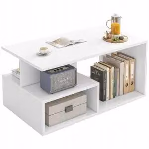 Stolik biały kawowy skandynawski z półką salon loft duży uniwersalny 90/43/51 cm