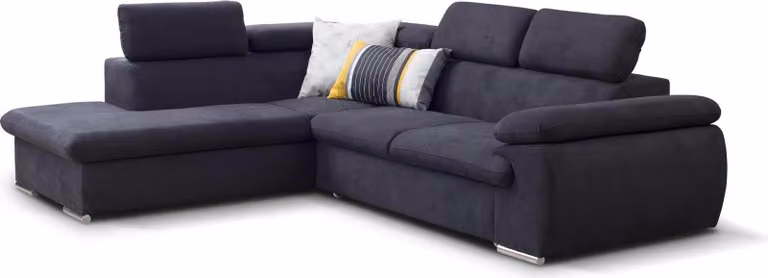 FURNLUX Viera sofa narożna czarno-srebrna 271cm / Kolor główny: Czarny / Wymiary: 271 x 96 x 221 cm