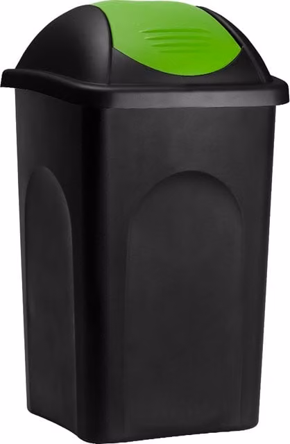 Kosz na śmieci Stefanplast Swing o pojemności 60L, kolor czarno-zielony, plastikowy