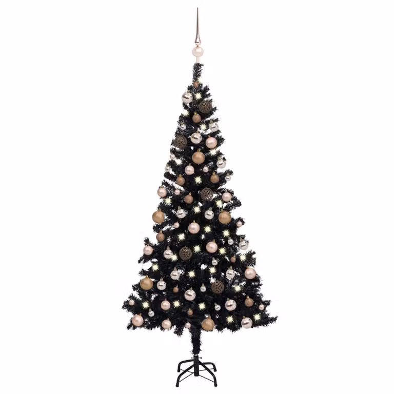 Maison Exclusive – Sztuczna choinka z oświetleniem i bombkami, czarna, 150 cm