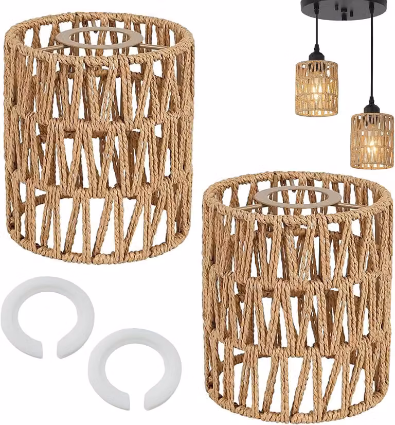 Abażury z rattanu – dekoracje w stylu boho – ozdoba do salonu – ręcznie tkany, unikatowy produkt – 12x15 cm – naturalny