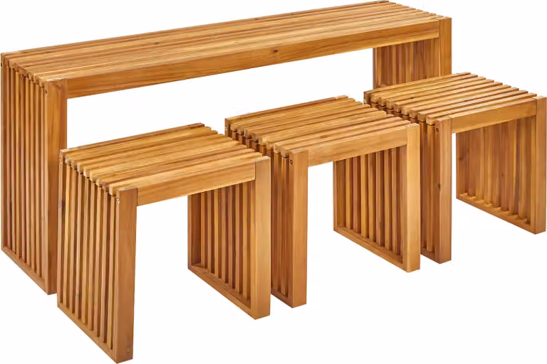 BELIANI Zestaw mebli ogrodowych jasne lite drewno akacjowe stół 3 stołki do domu na taras balkon styl rustykalny nowoczesny design