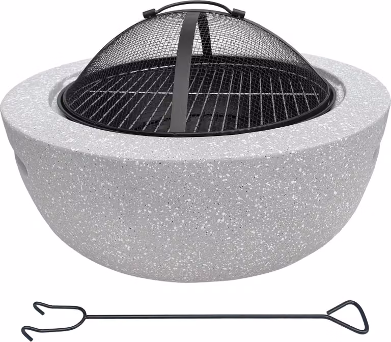 Miska ogniowa 2 w 1 o wyglądzie granitu | ok. Ø 60 cm | w zestawie ruszt do grillowania, szczypce do rozpalania i osłona przeciwiskrowa | może służyć jako grill lub kosz na ogień do ogrodu | nowoczesne palenisko do gotowania i relaksu