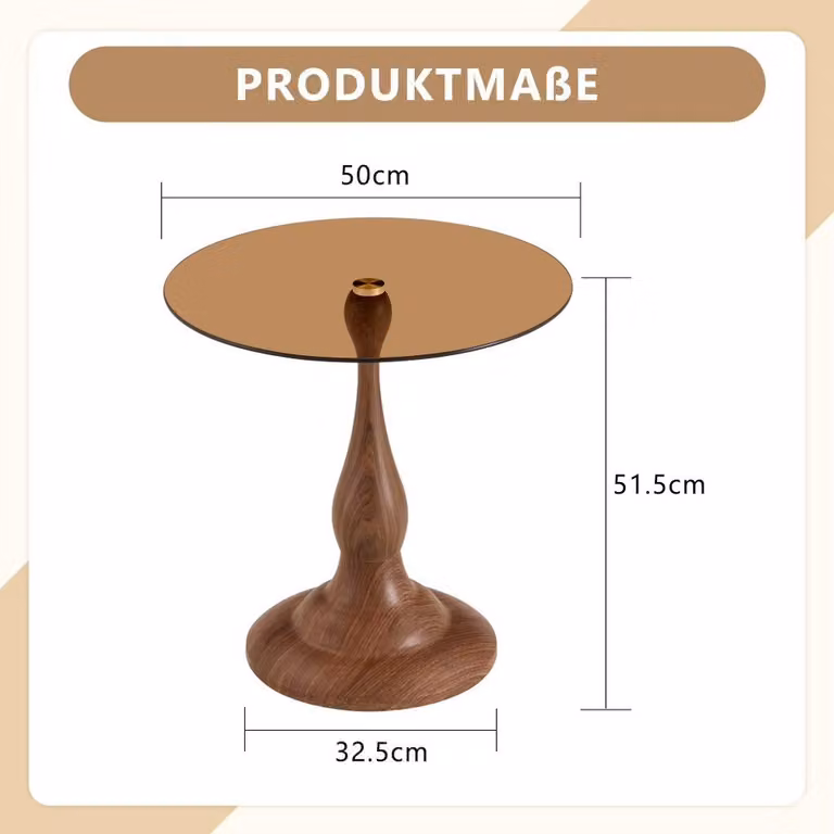 Stolik boczny - stolik kawowy ze wzmocnionego szkła - 50 x 51,5 cm - Prosta metalowa konstrukcja - Antypoślizgowe przyssawki - Nie wymaga montażu