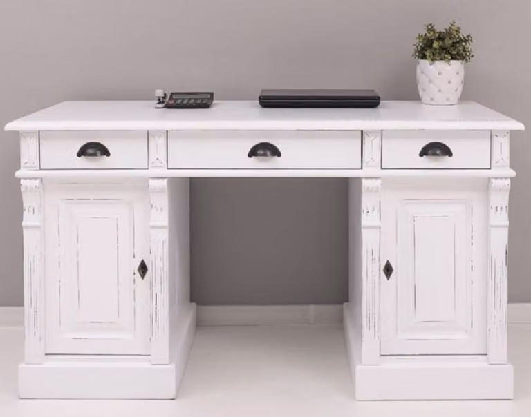 Casa Padrino biurko w stylu country shabby chic antyczna biel 140 x 70 x h. 78 cm - Biurko z litego drewna w stylu country - Meble biurowe - Meble w stylu country - Meble shabby chic