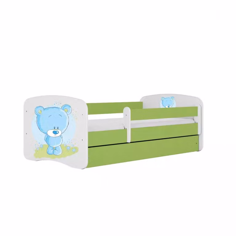 Łóżko Dziecięce Babydreams+Sz+M Zielone 80x180 Miś Niebieski