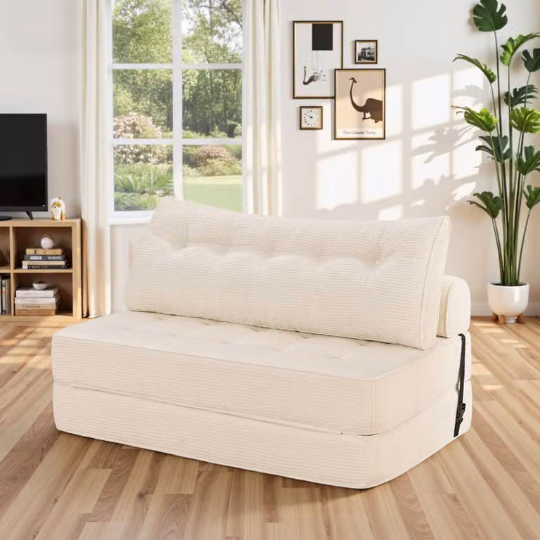 Hommpa Rozkładana sofa 180×130 cm Queen - Rozkładana sofa z poduszkami, gęsta pianka, leżak/fotel do salonu i sypialni, dla gości, biały