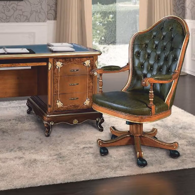Casa Padrino luksusowe barokowe skórzane krzesło Chesterfield zielone / brązowe / złote - Wyprodukowano we Włoszech
