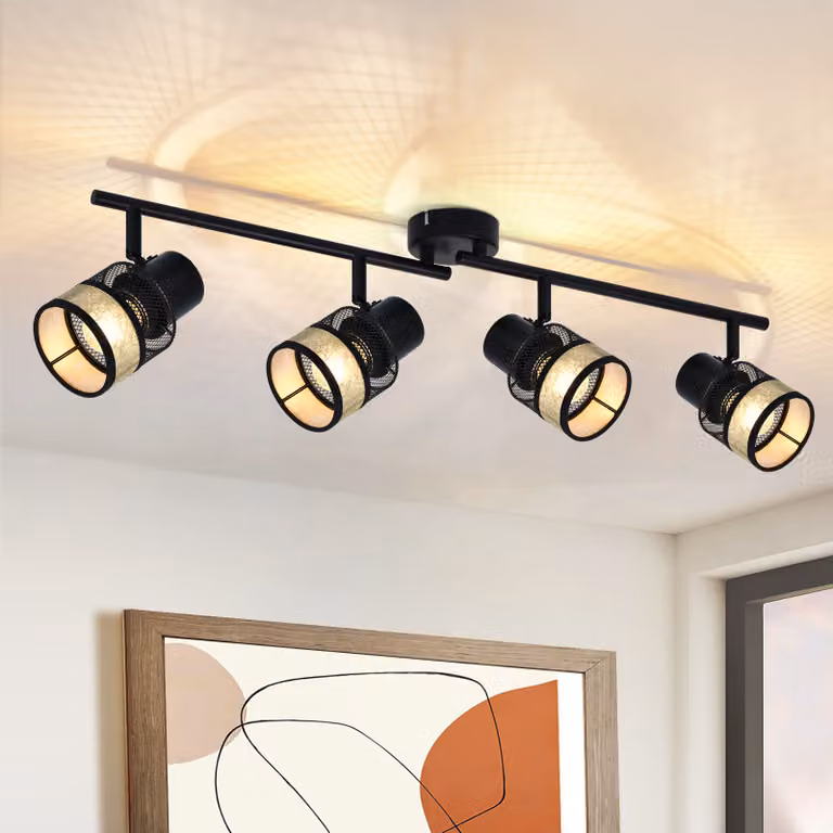 ZMH lampa sufitowa reflektor sufitowy 4 płomienie czarny E27 lampa sufitowa korytarz metal vintage 330 ° obrotowa do salonu sypialnia kuchnia schody łazienka