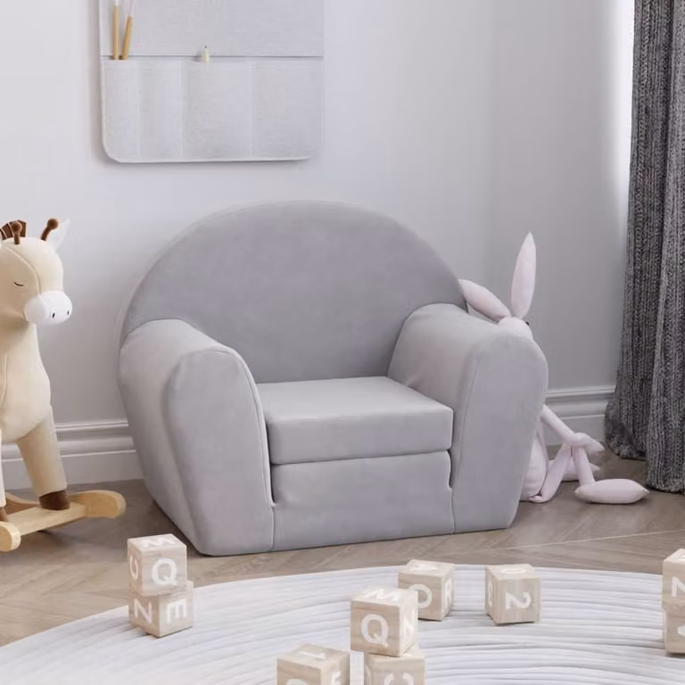 Maison Exclusive - Rozkładana sofa dla dzieci, jasnoszary kolor, miękka, pluszowa tkanina