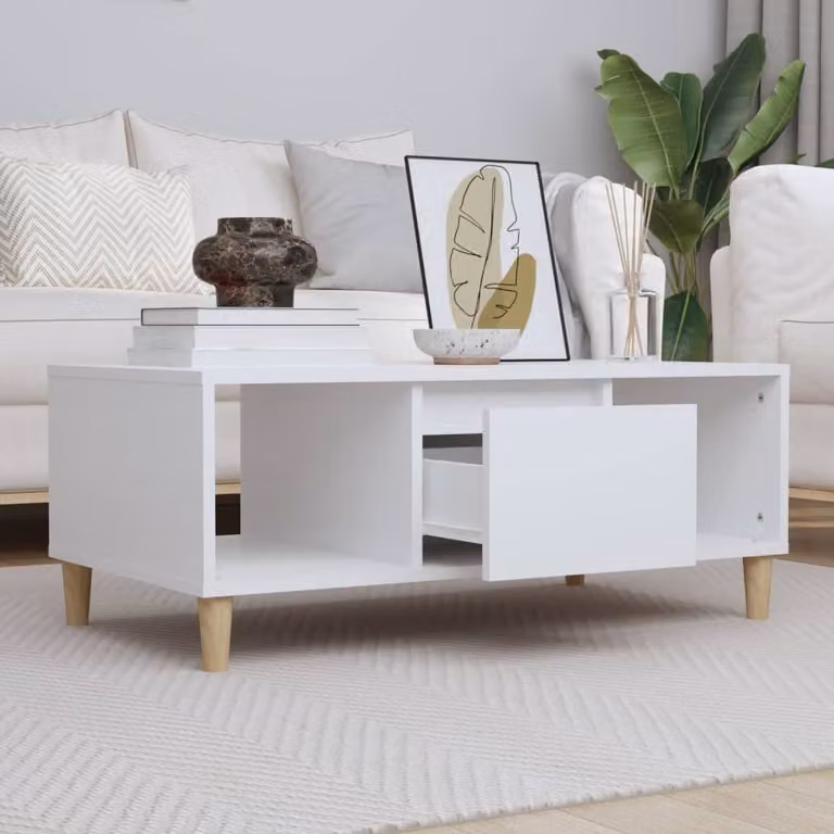 Maison Exclusive – stolik kawowy biały 90 x 50 x 36,5 cm, materiał drewnopochodny