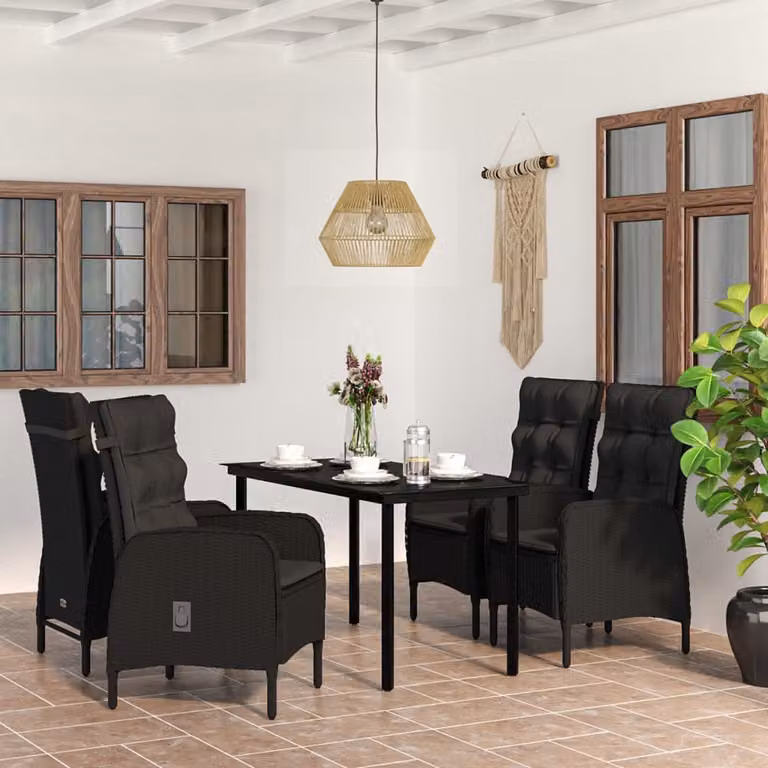 The Living Store 5-częściowy zestaw ogrodowy z poduszkami czarny