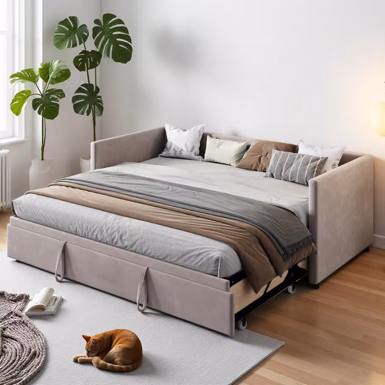 INONEFT, rozkładana sofa do spania, 90/180 x 200 cm, sofa-łóżko z regulowanymi listwami, tapicerowana sofa do spania dla dorosłych, obita materiałem przypominającym aksamit, bez materaca, kolor: szary