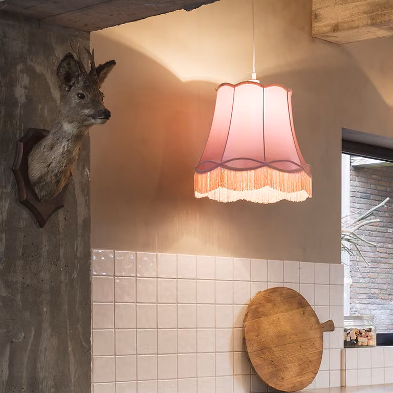 QAZQA – Retro Retro Lampa wisząca I Lampa wisząca I Lampa wisząca różowa 45 cm – Granny I Salon I Sypialnia – Tekstylna Okrągła – Pasuje do żarówek LED E27