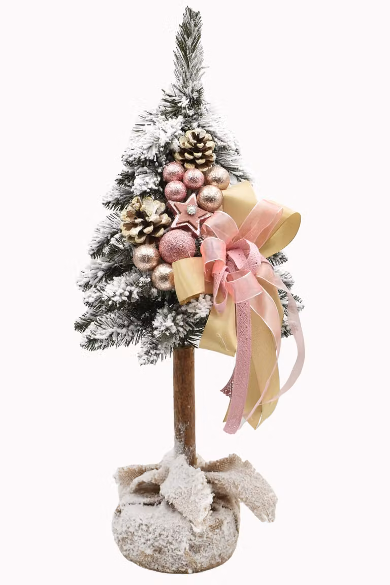 PINUS COMPANY | Choinka na drewnianej podstawie - 65 cm - Różowa - Ręcznie wykonana dekoracja - Elegancka świąteczna atmosfera