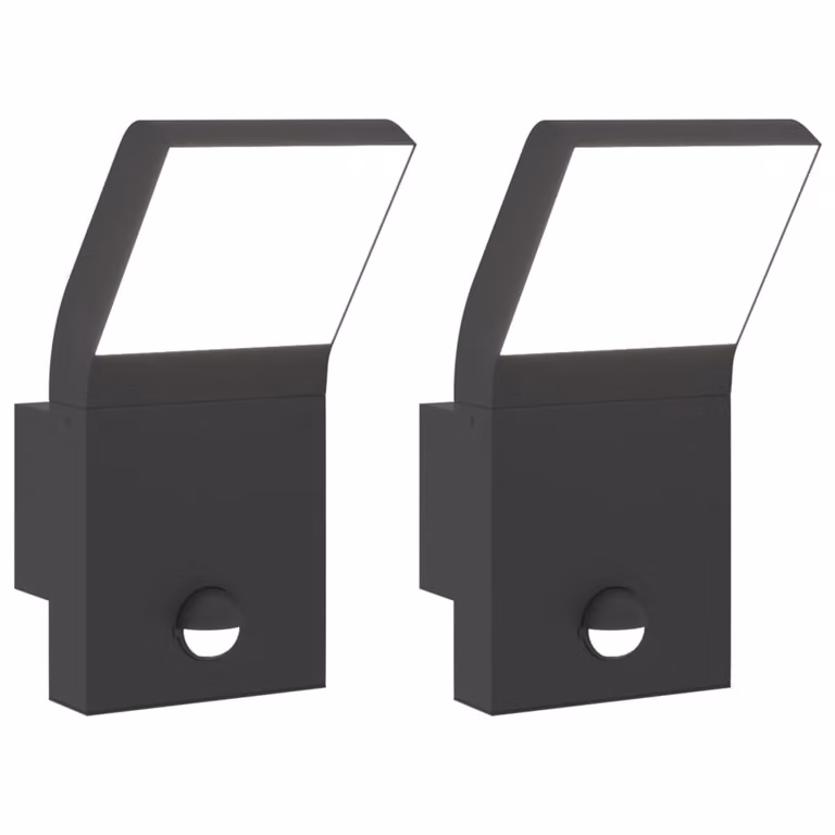 Zewnętrzne kinkiety LED z czujnikami, 2 szt., czarne, aluminium