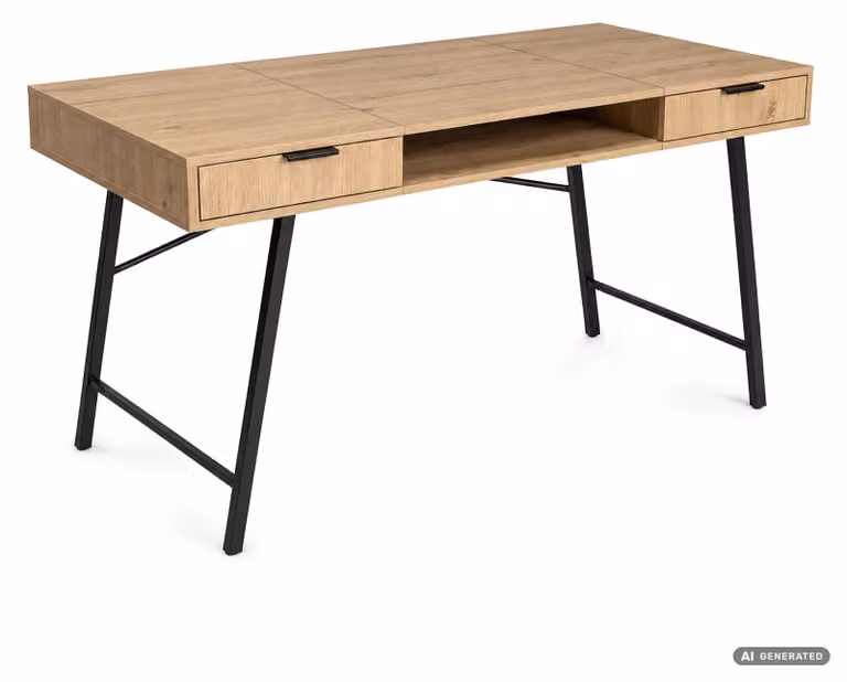 Biurko industrialne komputerowe Dąb Artisan ARDEN 120 cm 2 szuflady 1 półka Czarne nogi