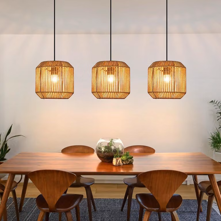 ZMH lampa wisząca boho lampa wisząca rattanowa lampa wisząca lampa wisząca jadalnia 3 płomienie lampa stołowa retro design z gniazdem E27 do sypialni