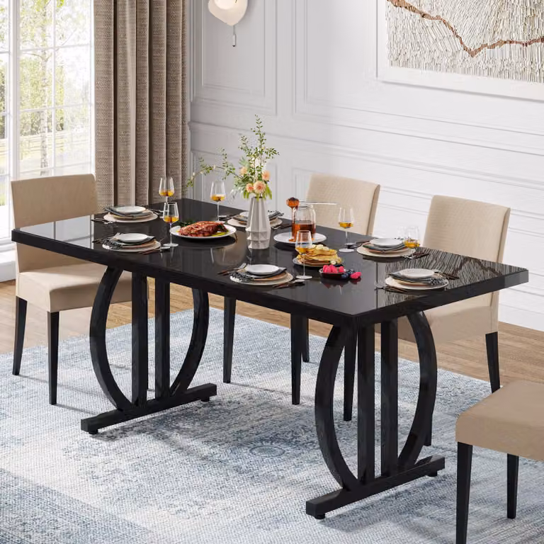 Tribesigns Stół do jadalni dla 4-6 osób, prostokątny stół kuchenny o wymiarach 160 x 80 cm z mocną metalową ramą, nowoczesne meble kuchenne i jadalniane (czarne)