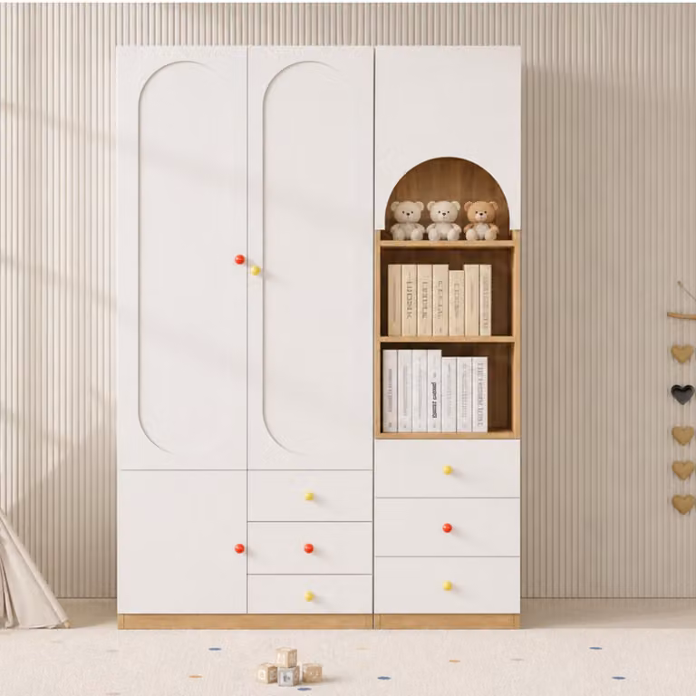 Szafa dwudrzwiowa z półką, wykonana z MDF, wymiary: 130 × 50 × 200 cm, kolor biały i imitacja drewna
