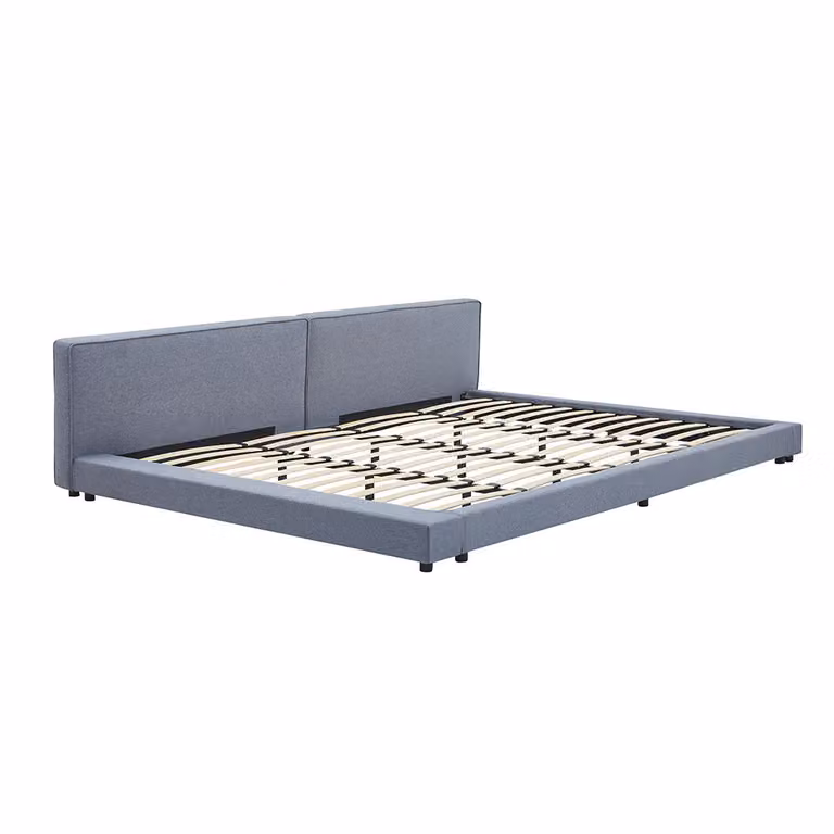 HOME DELUXE łóżko z półką GALAXIS - szare 270 x 200 cm - z materacem i stelażem | łóżko piętrowe, łóżko rodzinne, łóżko tapicerowane, łóżko futon