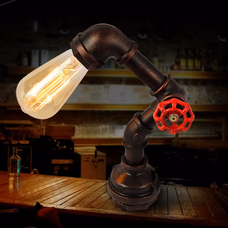 Retro lampa stołowa lampa przemysłowa steampunk fajka wodna metalowa lampa biurkowa