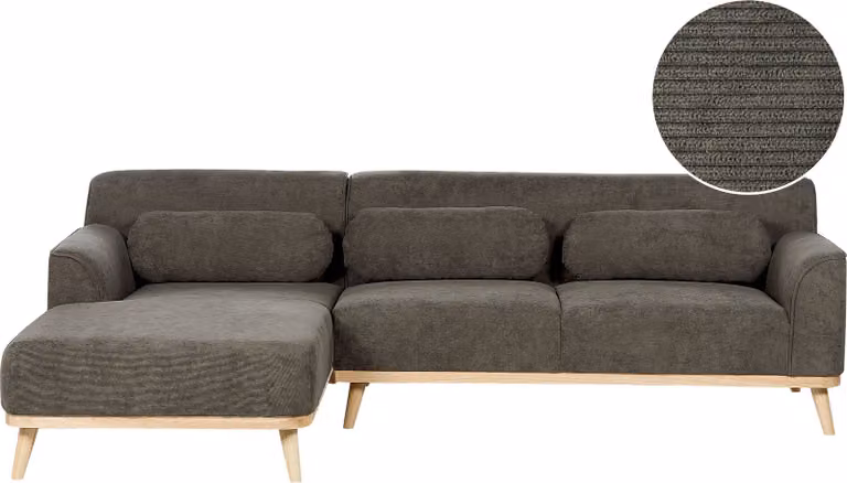 BELIANI Narożnik prawostronny ciemnozielony sztruksowa tapicerka 3-osobowy drewniane nóżki kanapa sofa retro salon