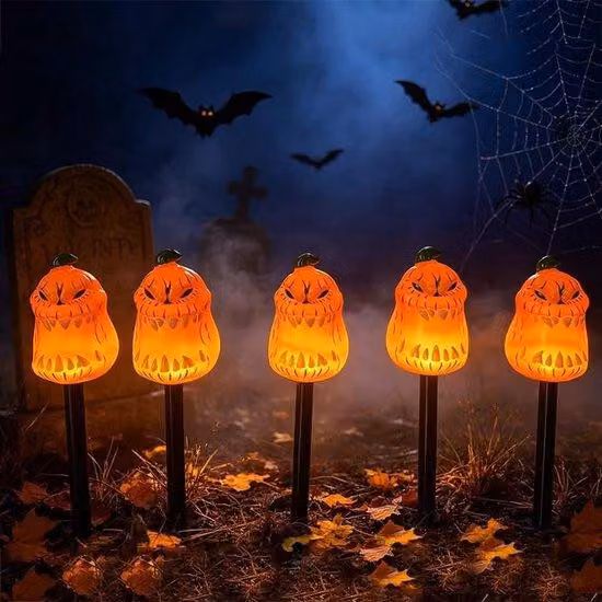 Lampa dyniowa zasilana energią słoneczną - pomarańczowa - 40 x 11 x 9 cm - oświetlenie LED do dekoracji na Halloween