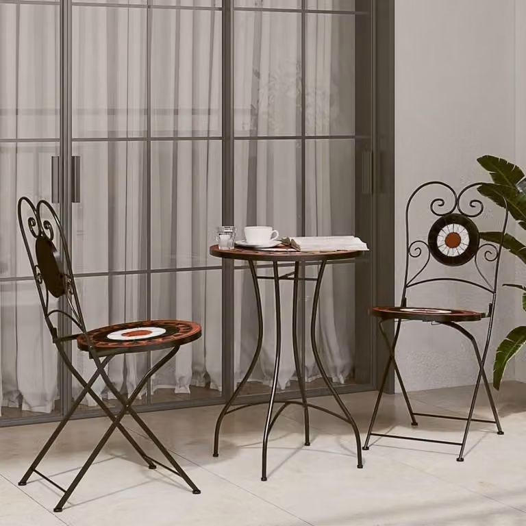 Maison Exclusive – zestaw bistro z mozaiką w kolorze terakoty i bieli, z żelaza i ceramiki
