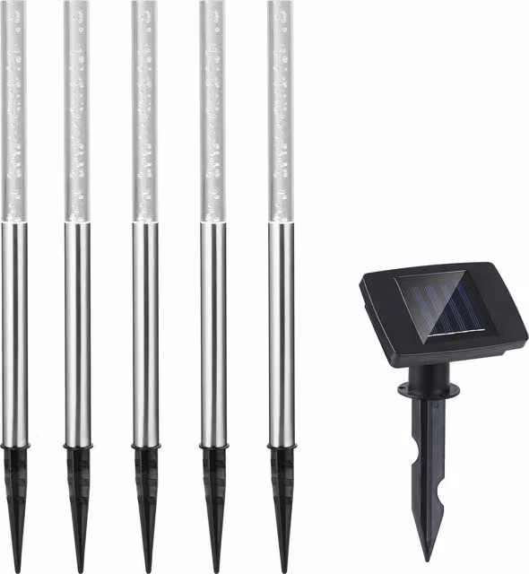 Zestaw 5 solarnych lamp ogrodowych LED monzana® białe, wbijane do ziemi z czujnikiem zmierzchu i klasą ochrony IP44