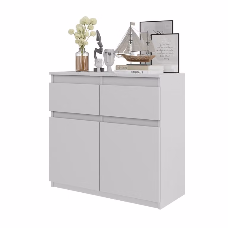 Komoda 80 Cm Biały Mat 2 Szuflady, 2 Drzwi, 2 Półki, Salon