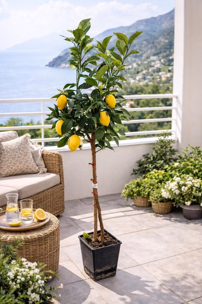 Drzewko cytrynowe Amalfitano 120–140 cm w doniczce – prawdziwa cytryna limon, śródziemnomorskie drzewko cytrynowe na taras, balkon i ogród zimowy