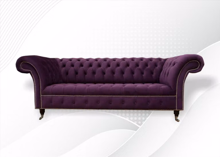 Xxl Sofa 3 Sitzer Couch Chesterfield Polster Sitz Garnitur Leder Textil Violett