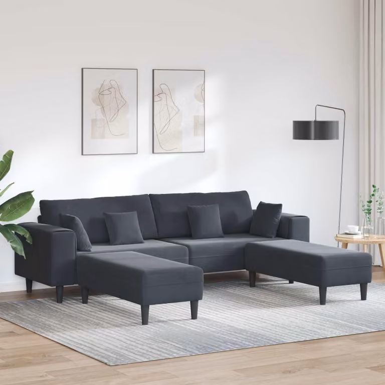 VidaXL Sofa, 3 sztuki, ciemnoszary, aksamit