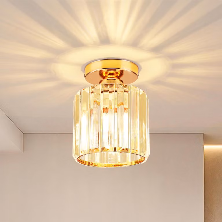 Lampa sufitowa, szklana, złota, półwpuszczana, LED, gwint E27, 12W, 800lm