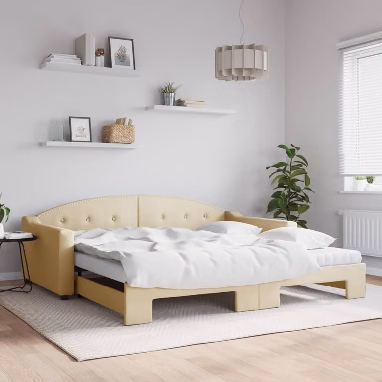 Maison Exclusive – rozkładana sofa z materacem w kolorze kremowym, 100 x 200 cm, obicie z tkaniny