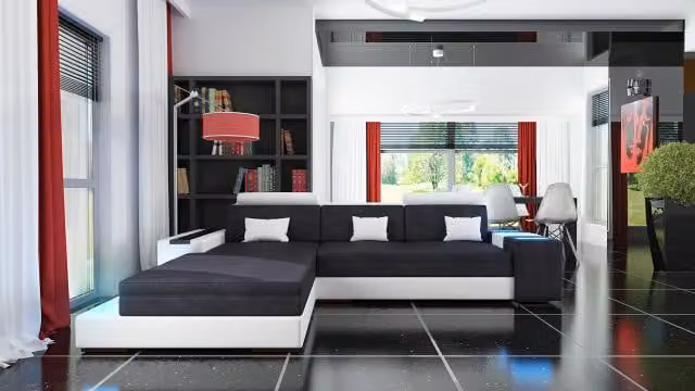 Narożna sofa skórzana, tapicerowana, zestaw wypoczynkowa, narożnik, oświetlona