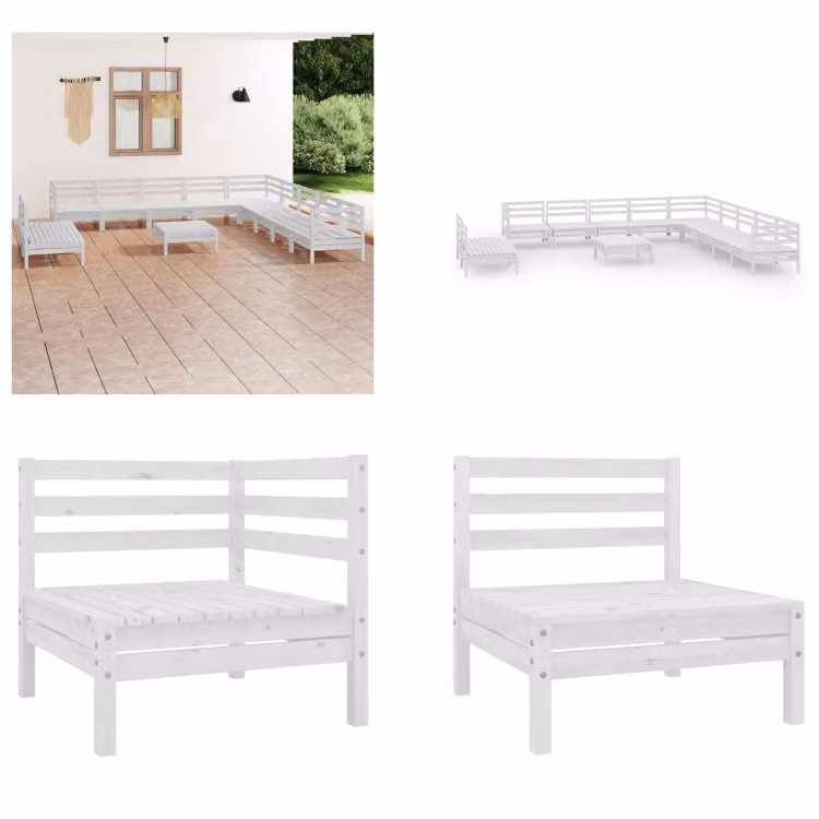 vidaXL 12-częściowy zestaw wypoczynkowy do ogrodu z litego drewna sosnowego - zestaw wypoczynkowy do ogrodu - zestaw wypoczynkowy na zewnątrz - drewniana sofa - drewniana sofa ogrodowa