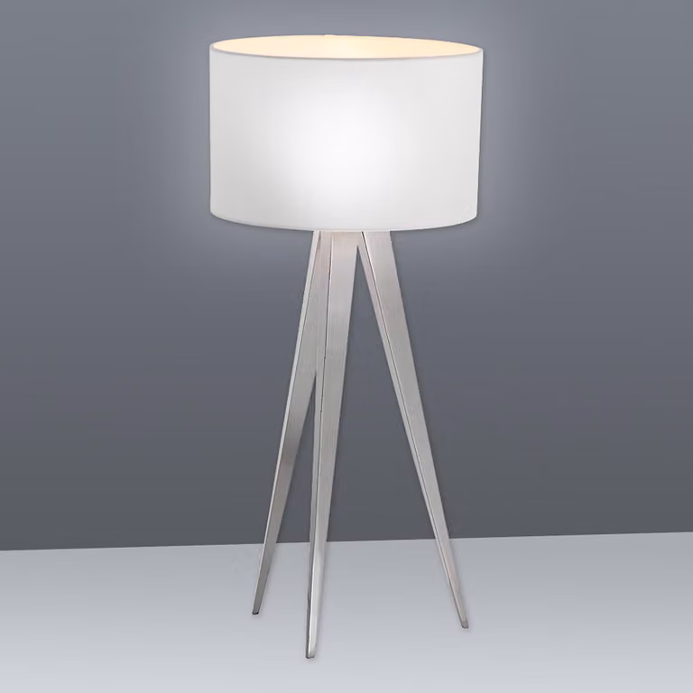 Näve stołek lampa 3 nogi - Materiał: metal, tekstylny - Podstawa: nikiel mat; klosz biały; 3134323