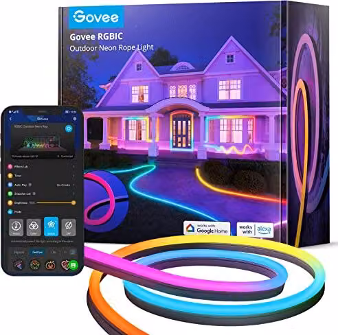 Govee zewnętrzna neonowa taśma LED, 10 m, taśma RGBIC 64+ tryby scen, synchronizacja muzyki, praca