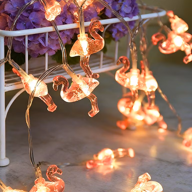 Girlanda świetlna w kształcie flaminga, 3 metry, 20 diod LED, różowa, idealna na letnie imprezy