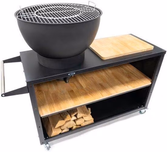 Grill ogrodowy - czarny, z węglem drzewnym - waga 64 kg - stal nierdzewna - kompaktowa konstrukcja - płyta grillowa i płyta do smażenia