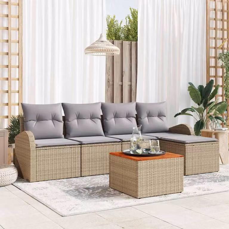Maison Exclusive - Zestaw mebli ogrodowych, sofa i 6 krzeseł, kolor beżowy i jasnoszary, wykonane z rattanu syntetycznego