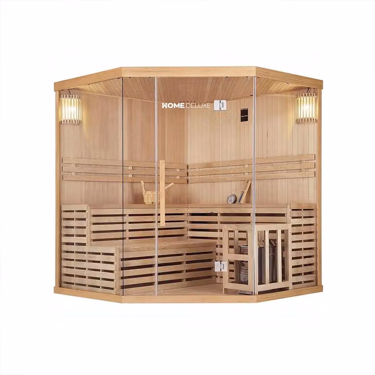 HOME DELUXE - Sauna tradycyjna - Skyline XL Big - 200 x 200 x 210 cm - dla 2-6 osób, cykuta, w tym piec do sauny, akcesoria do sauny I Sauna parowa Sauna infuzyjna Sauna fińskasauna