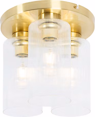QAZQA - Lampa sufitowa Art Deco Art Deco I lampa sufitowa I lampa I lampa złota I mosiądz ze szkłem 3-światła - Laura I salon I sypialnia - okrągła - LED odpowiednia E27
