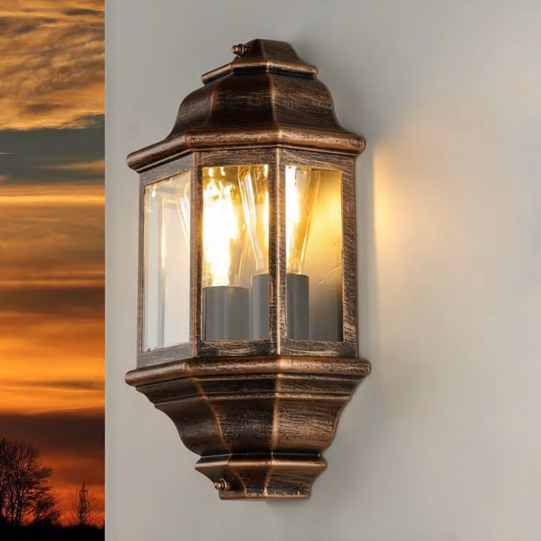 Lampa zewnętrzna, styl antyczny, mosiądz, morski motyw, IP44, gwint E27, 2 źródła światła, wysokość: 38 cm