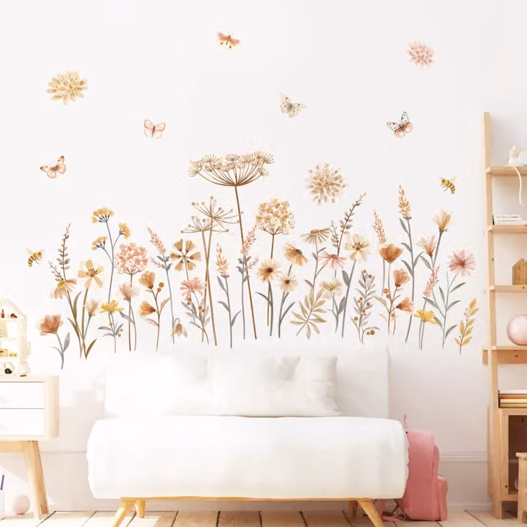 Naklejki ścienne "Boho Tuin" z motywem dzikich kwiatów, idealne do sypialni i salonu