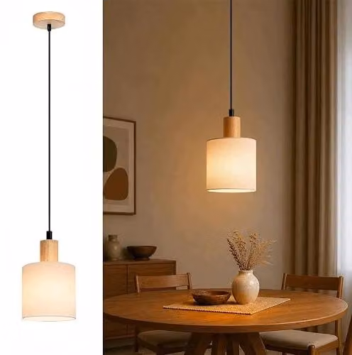 Lampa wisząca drewniana vintage E14 do jadalni salon boho naturalna