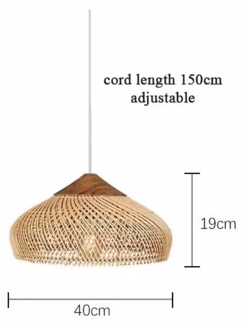 Ręcznie wykonana lampa wisząca z rattanu - w stylu japońskim Wabi-Sabi - średnica 40 cm, wysokość 19 cm - kolor beżowy - gwint E27 - 1 źródło światła - bez żarówki