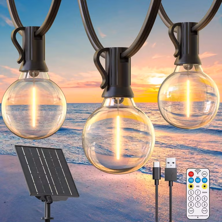 Oświetlenie ogrodowe – girlandy świetlne – lampy zewnętrzne w formie łańcucha – tworzą przytulną atmosferę – 8 trybów z pilotem – 18 metrów – ciepła biel